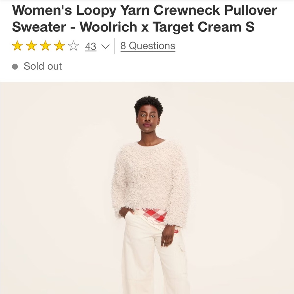 NWT New with tags Woolrich X Target Loopy Yarn Fringe Sweater Cream Size Small S